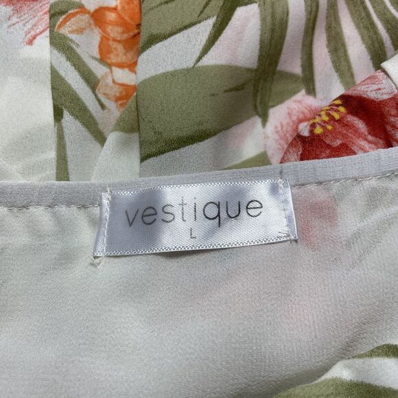 Vestique Floral Full Button Thigh Slit V Neck Maxi Dress Tropical Boho Womens L - Picture 9 of 10